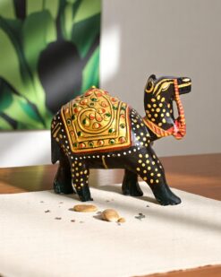 Wooden Meenakari Brown Camel Sculpture