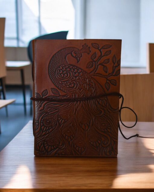 Exquisite Peacock Leather Journal with 100 Fine Paper Pages(Maroon) - Image 4