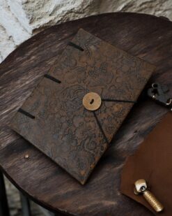 Floral Serenity Leather Journal with Handmade Paper and Button Lock