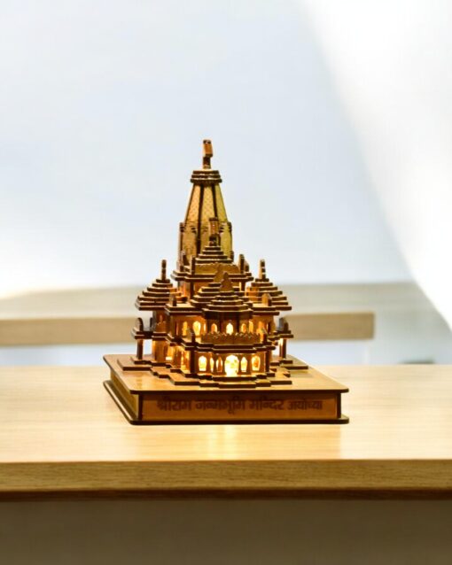 Ayodhya’s Grace Wooden Temple with Illuminated Aura