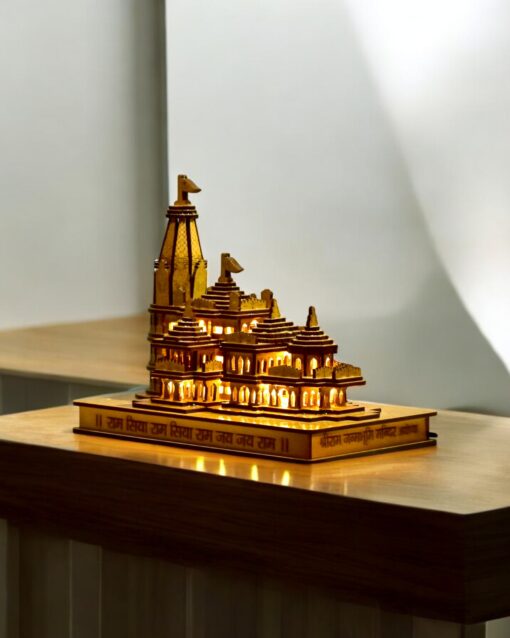 Ayodhya’s Grace Wooden Temple with Illuminated Aura - Image 2
