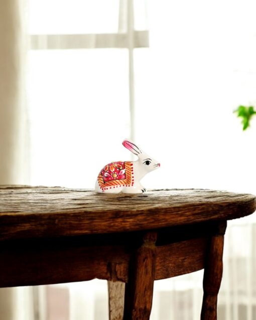 Metallic White Bunny with Intricate Meenakari Art(Red) - Image 5