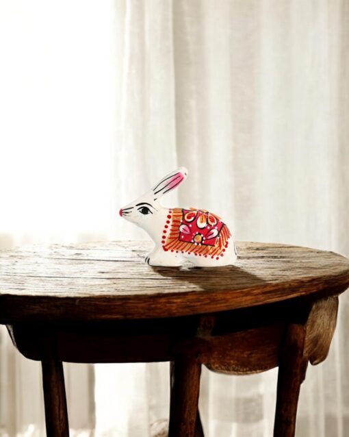 Metallic White Bunny with Intricate Meenakari Art(Red)