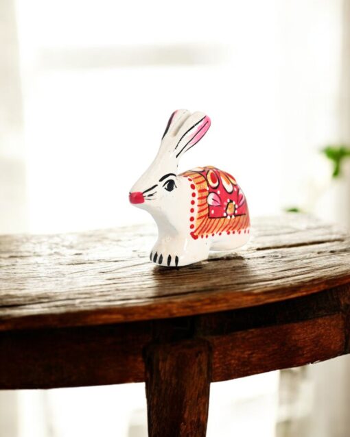 Metallic White Bunny with Intricate Meenakari Art(Red) - Image 4