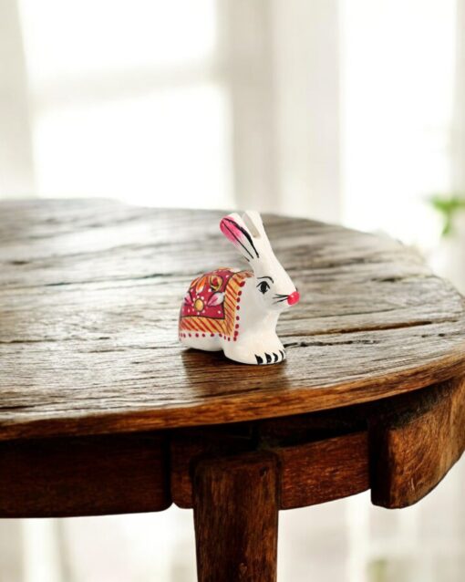 Metallic White Bunny with Intricate Meenakari Art(Red) - Image 3