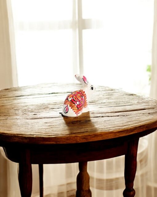 Metallic White Bunny with Intricate Meenakari Art(Red) - Image 2