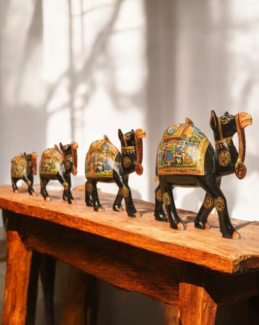 Majestic Caravan Hand-Painted Wooden Black Camel Set - Image 5