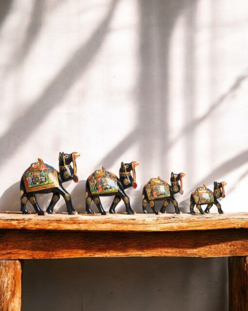 Majestic Caravan Hand-Painted Wooden Black Camel Set