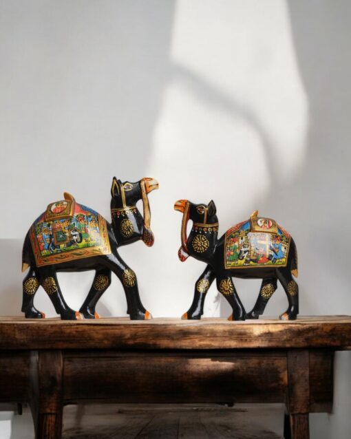 Majestic Caravan Hand-Painted Wooden Black Camel Set - Image 4