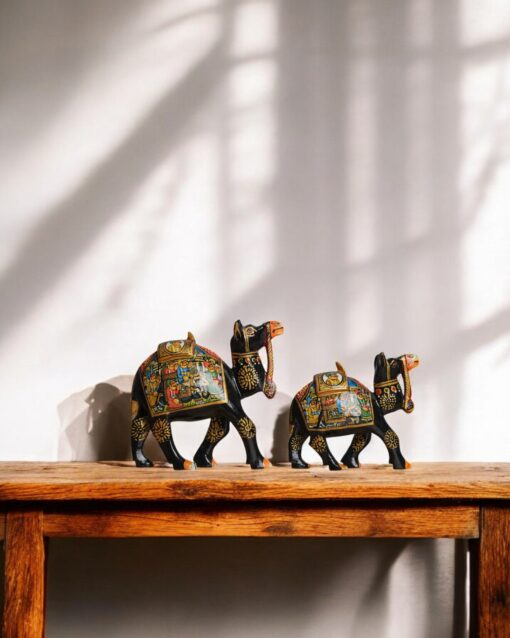 Majestic Caravan Hand-Painted Wooden Black Camel Set - Image 2