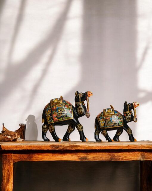 Majestic Caravan Hand-Painted Wooden Black Camel Set - Image 6