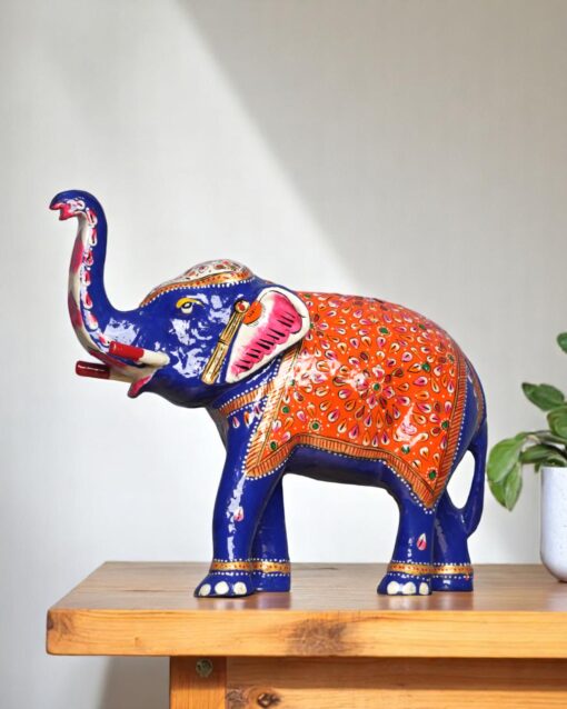 Large Meenakari Metal Elephant Masterpiece - Image 2