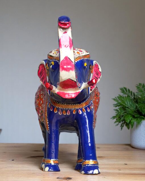 Large Meenakari Metal Elephant Masterpiece - Image 4