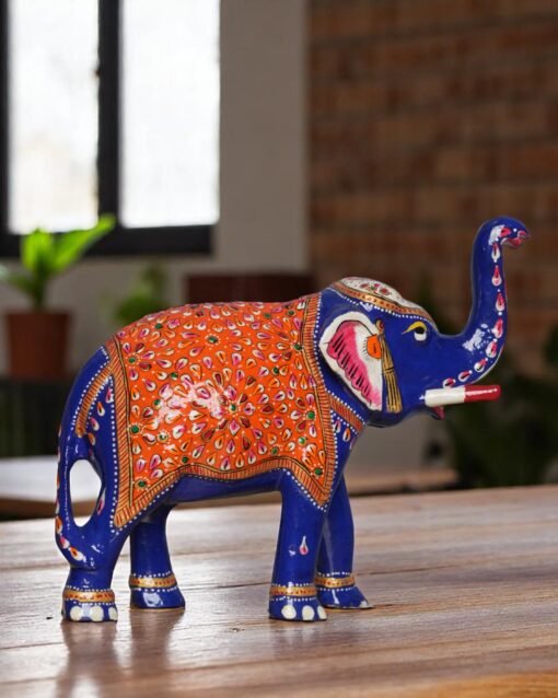Large Meenakari Metal Elephant Masterpiece - Image 3