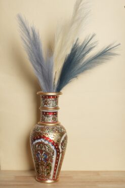 14" Marble Vases Adorned with Peacock Artwork