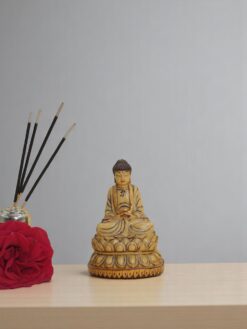 Marble Buddha Statue in Golden Finish on Lotus