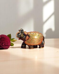 Wooden Meenakari Elephant with Orange Neck