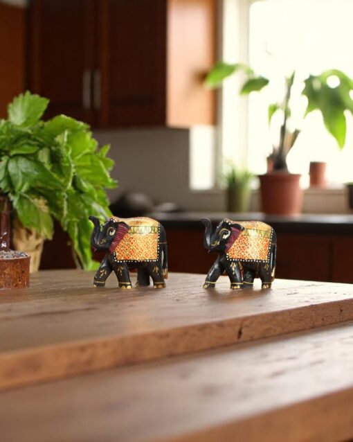 Handcrafted Slim Meenakari Elephant Pair Decor - Image 2