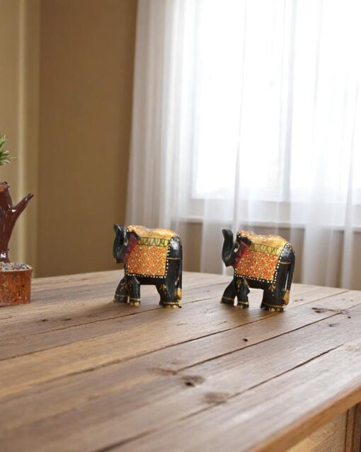 Handcrafted Slim Meenakari Elephant Pair Decor - Image 4