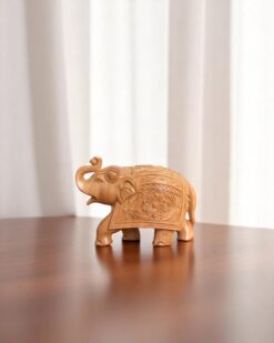 Exquisite Wooden Jali Lawazma Carved Elephant Showpiece