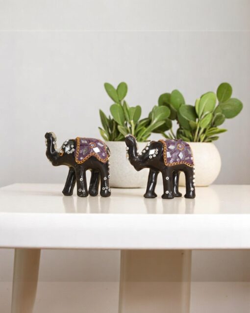 Decorative Purple Lac Lawazma Elephant Set - Image 2