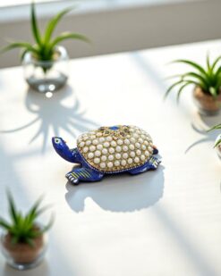 Royal Kundan Work Wooden Tortoise Decor