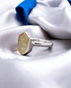 Natural Golden Rutile Quartz 925 Sterling Silver Ring