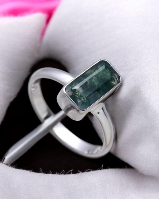 Genuine Natural Moss Agate 925 Sterling Silver Ring - Image 4