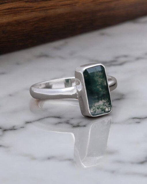 Genuine Natural Moss Agate 925 Sterling Silver Ring - Image 2
