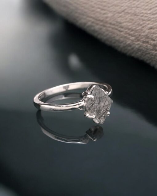 Natural Black Rutile 925 Real Silver Ring - Image 3