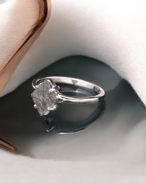 Natural Black Rutile 925 Real Silver Ring - Image 2