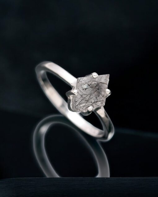 Natural Black Rutile 925 Real Silver Ring - Image 4