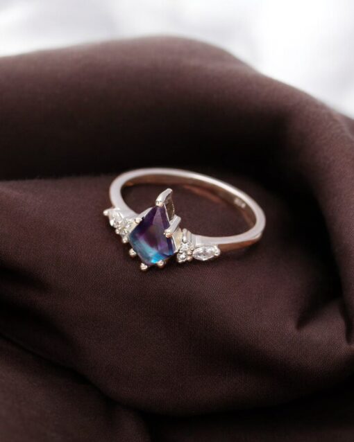 Natural Rainbow Fluorite 925 Sterling Silver Ring
