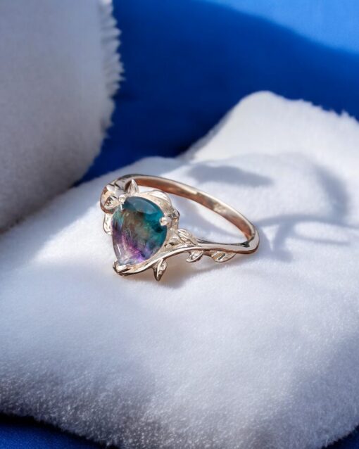 Natural Rainbow Fluorite 925 Sterling Silver Ring