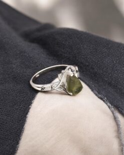 Natural Rough Moldavite 925 Sterling Silver Ring