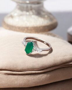 Natural Green Onyx Crystal Ring 925 Sterling Silver