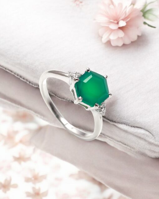 Natural Green Onyx 925 Sterling Silver Ring - Image 4