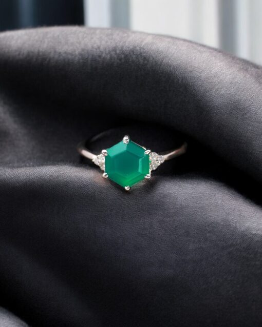 Natural Green Onyx 925 Sterling Silver Ring - Image 2