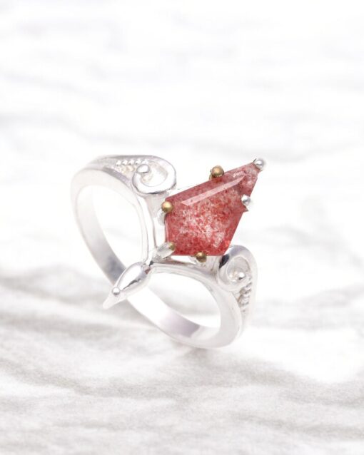 Natural Strawberry Quartz 925 Sterling Silver Ring - Image 4