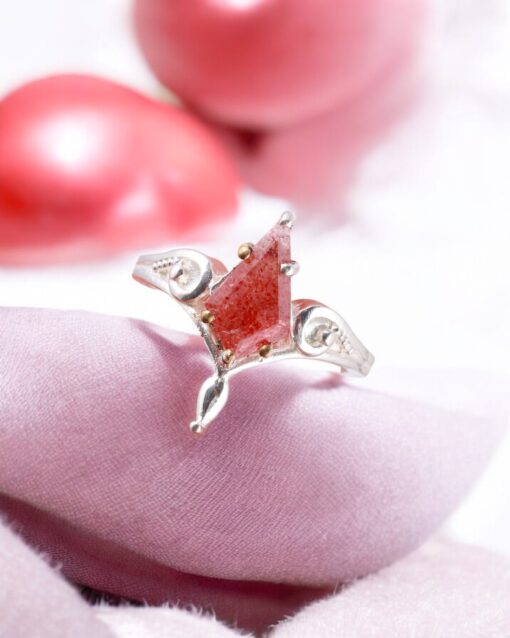 Natural Strawberry Quartz 925 Sterling Silver Ring - Image 3