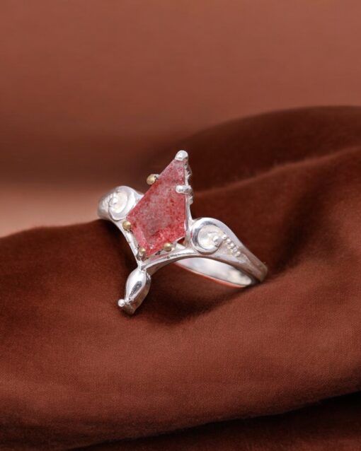 Natural Strawberry Quartz 925 Sterling Silver Ring