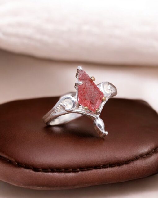 Natural Strawberry Quartz 925 Sterling Silver Ring - Image 2