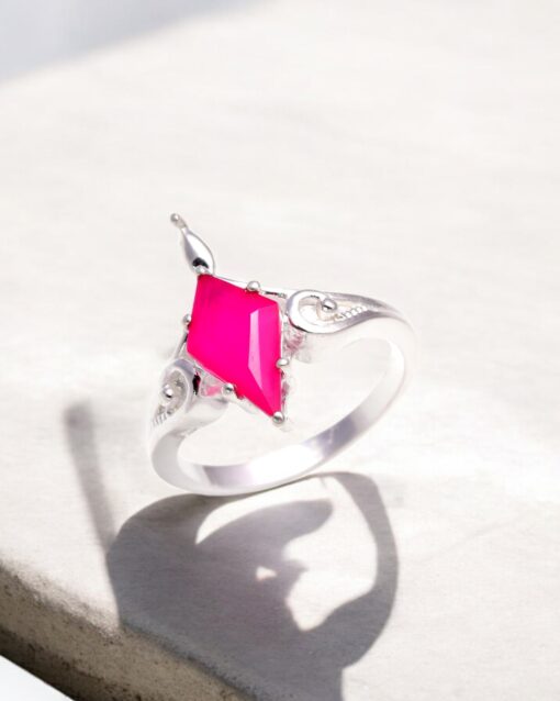 Natural Hot Pink Chalcedony 925 Sterling Silver Ring - Image 4