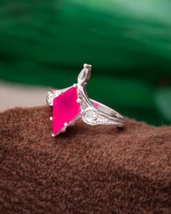 Natural Hot Pink Chalcedony 925 Sterling Silver Ring