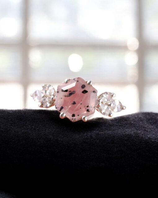 Natural Pink Dot Quartz 925 Sterling Silver Ring - Image 3