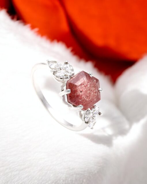 Natural Red Strawberry Quartz 925 Sterling Silver Ring - Image 3