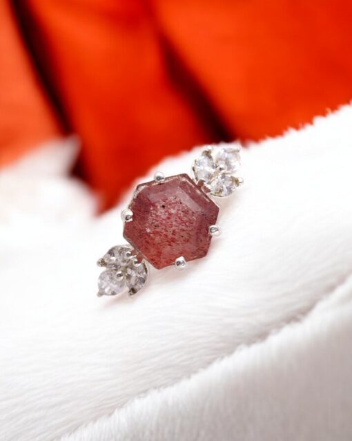 Natural Red Strawberry Quartz 925 Sterling Silver Ring - Image 2
