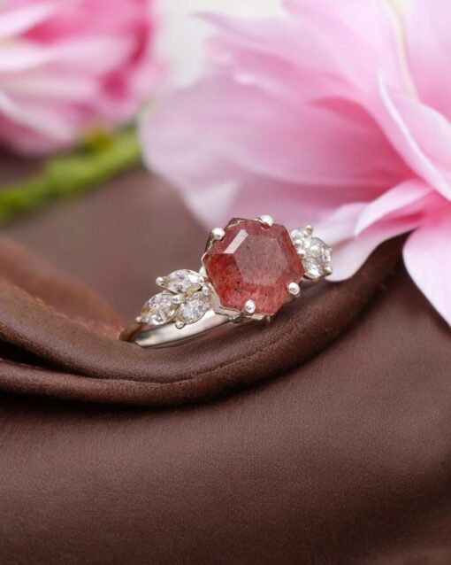 Natural Red Strawberry Quartz 925 Sterling Silver Ring - Image 4