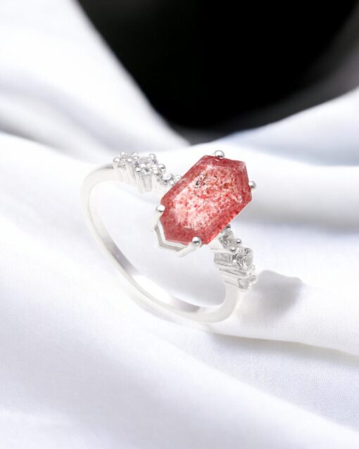 Natural Strawberry Quartz 925 Sterling Silver Ring - Image 4