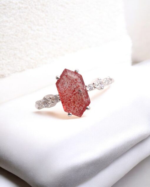 Natural Strawberry Quartz 925 Sterling Silver Ring - Image 2